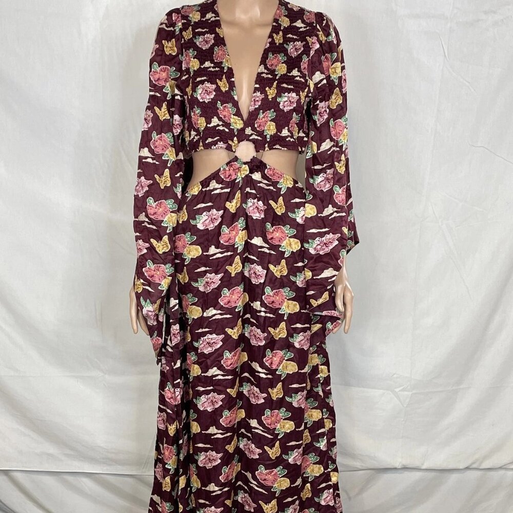 NEW MIGUELINA Women’s Amora Cut-Out Floral Maxi Dress Multicolor Size L